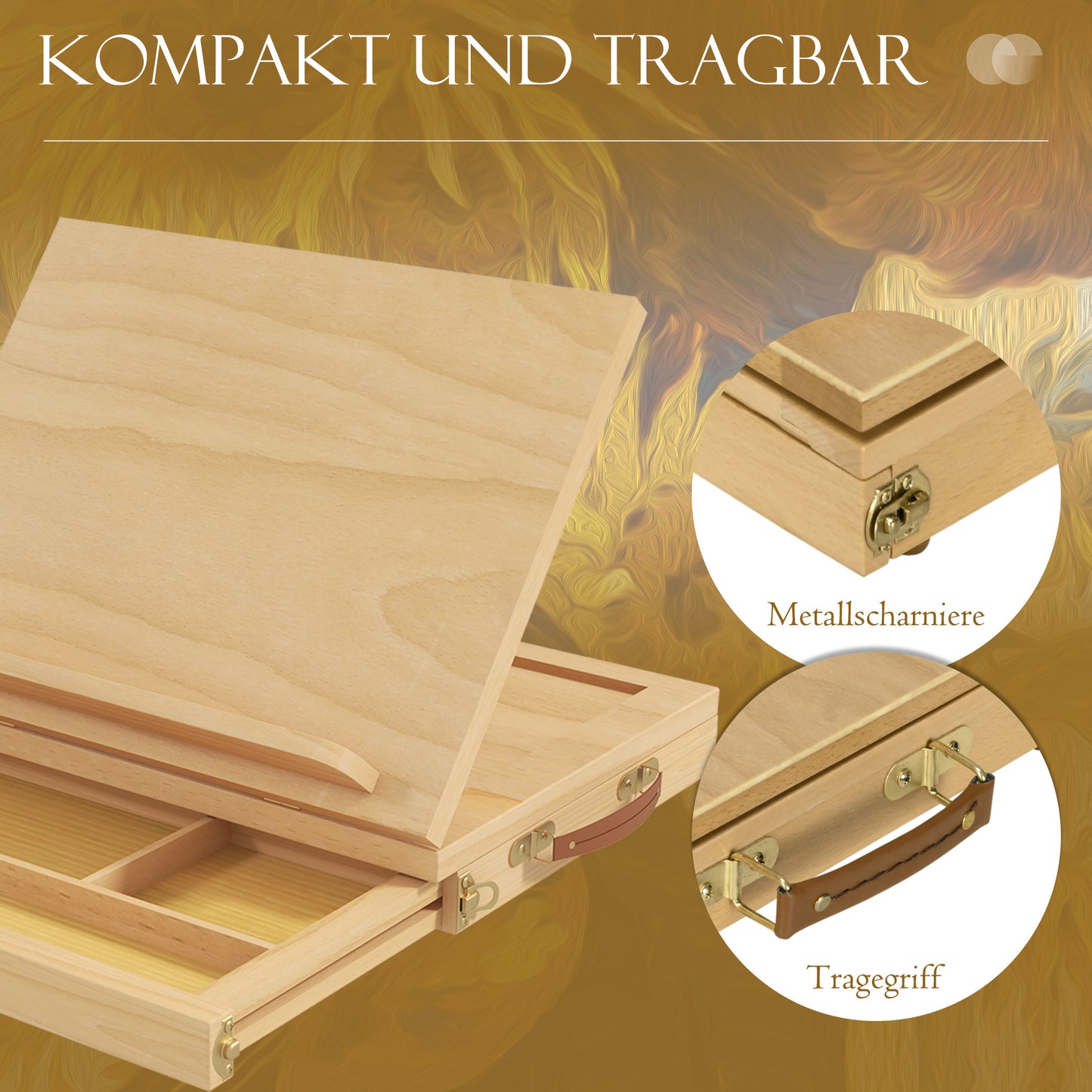 Vinsetto Tischstaffelei, kleine Staffelei, 1 Schublade, 3 Fächer, Massivholz, Natur