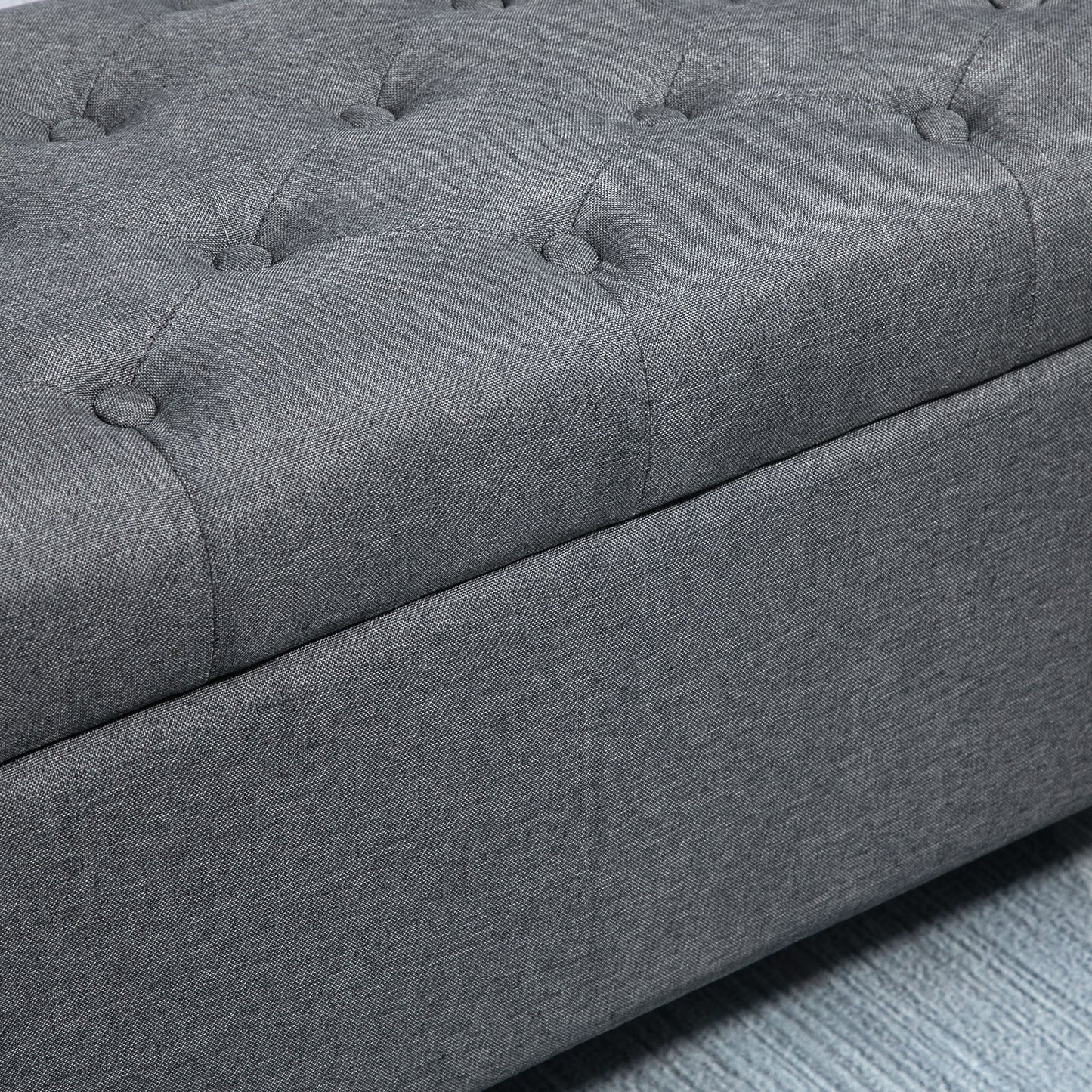 HOMCOM Sitzbank mit Stauraum Polsterbank mit Leinenoptik, Sitztruhe mit Holzbeine, Truhenbank für Wohnzimmer Schlafzimmer Flur 100 x 40 x 44 cm Dunkelgrau