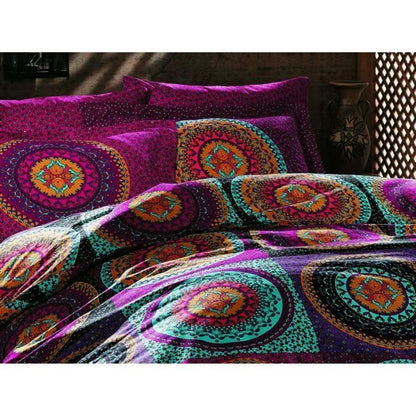 Bedding set - 1 duvet cover 220 x 240 cm + 2 pillowcases 60 x 60 cm - 100% cotton - Fuchsia