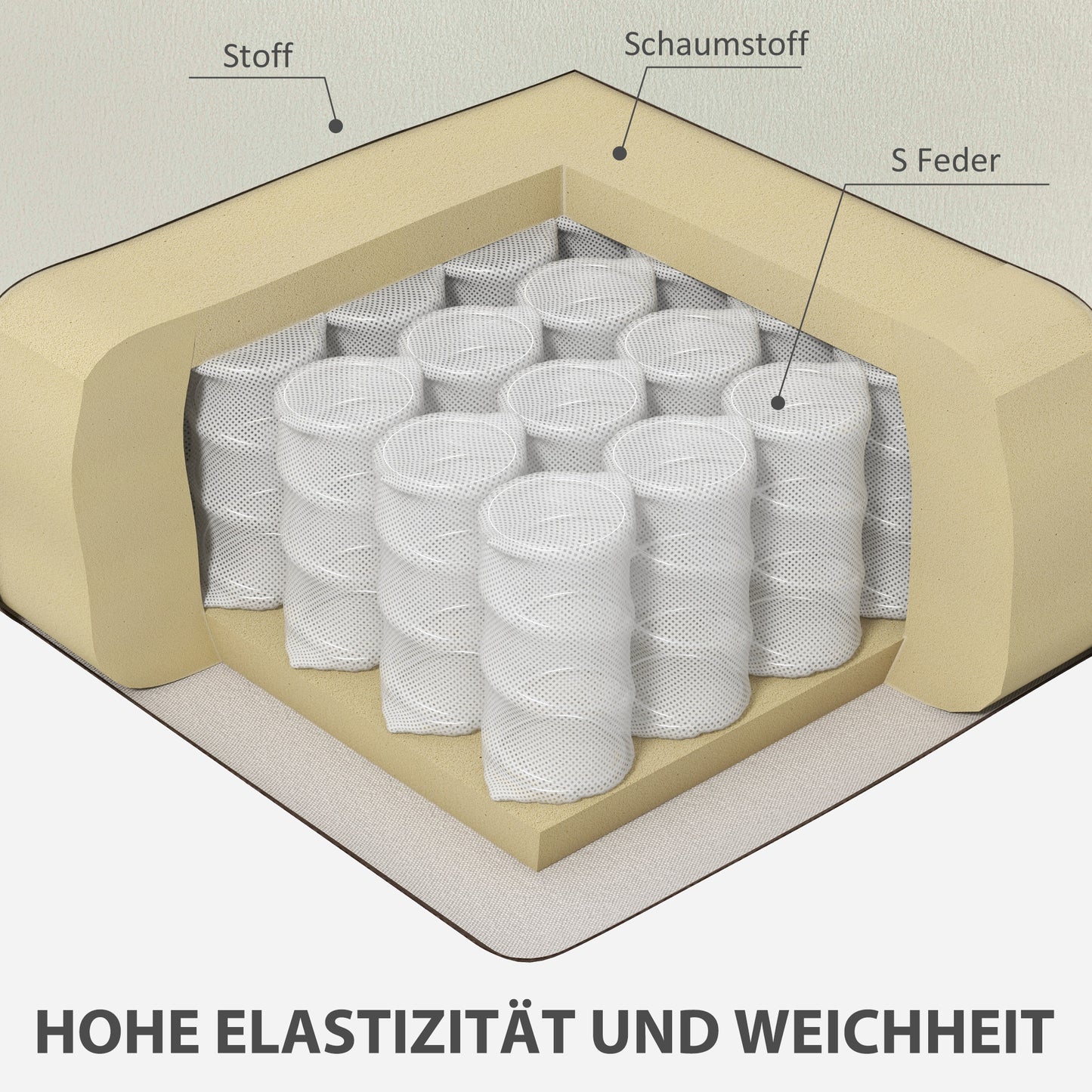 HOMCOM Polstersessel mit Armlehnen, neigbare Rückenlehne, Kautschukholzbeine, Cremeweiß