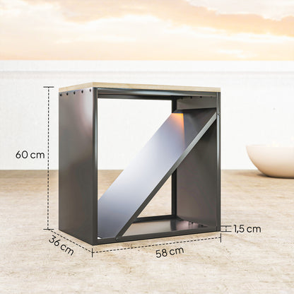 Outsunny 2-in-1 Kaminholzregal für innen 58 x 36 x 60cm erhöhtes Brennholzregal mit Trenner Metall Schwarz