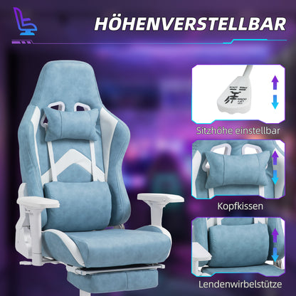 HOMCOM Gaming-Sessel, verstellbare Armlehnen & Rückenlehne, Kunstlederbezug, bis 120 kg, Blau