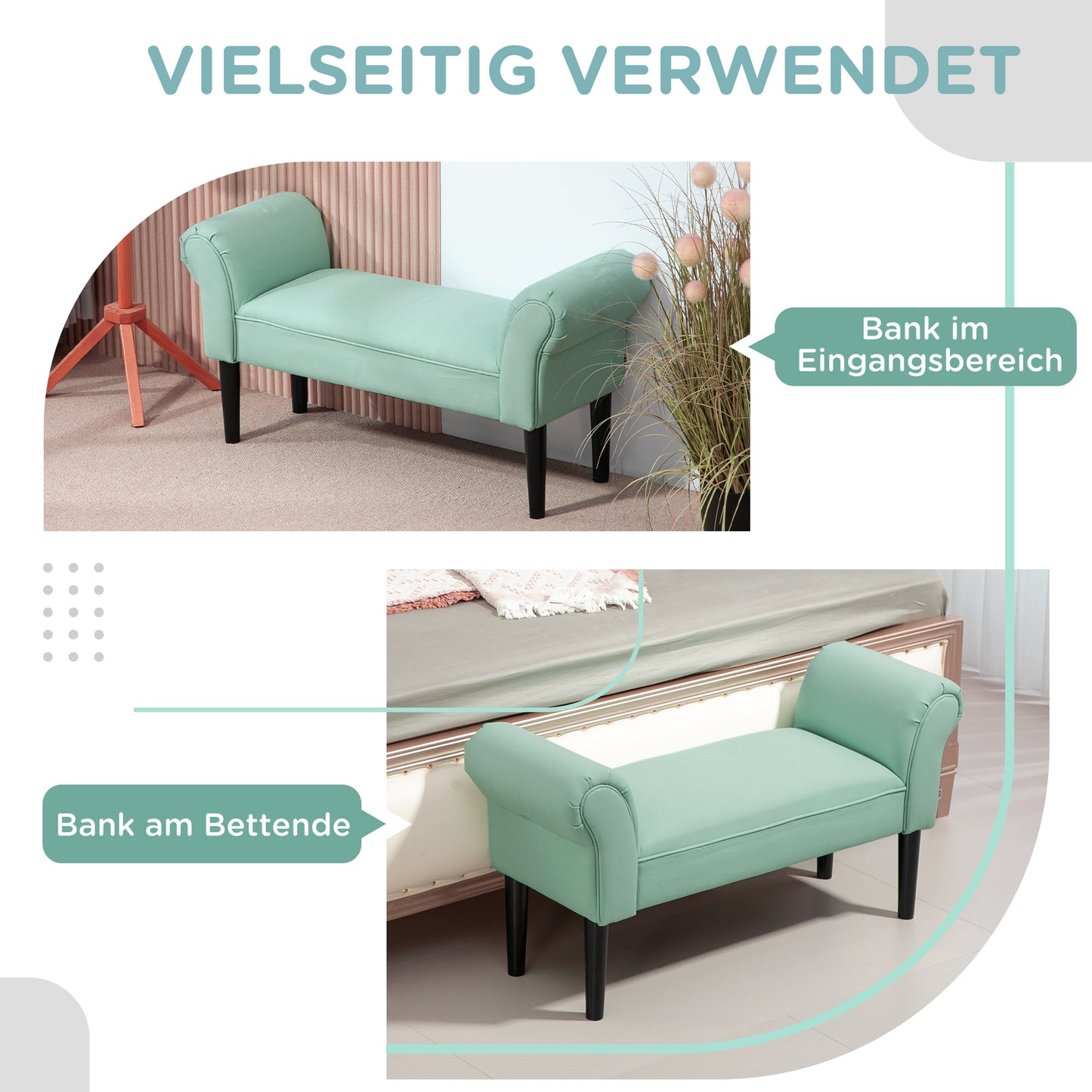 HOMCOM Gepolsterte Sitzbank für Schlafzimmer und Flur, bis 130 kg belastbar, 102 x 36 x 51 cm, Grün