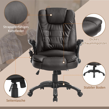 HOMCOM Bürostuhl mit Massagefunktion Ergonomischer Chefsessel mit Heizfunktion, Liegefunktion, Wippfunktion, Höhenverstellbar 360° Drehbar Schreibtischstuhl, Kunstleder, Braun