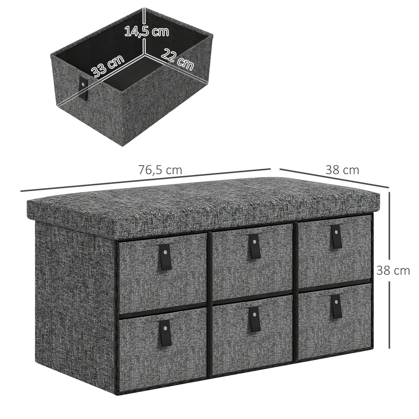 HOMCOM Gepolsterte Schuhbank, 6 Schuhfächer, MDF-Rahmen, Leinenoptik, Grau