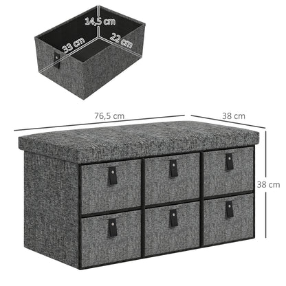 HOMCOM Gepolsterte Schuhbank, 6 Schuhfächer, MDF-Rahmen, Leinenoptik, Grau