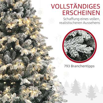 HOMCOM Künstlicher Weihnachtsbaum, 180 cm, LED-Lichter, schneebedeckt, flammenhemmend, Metall