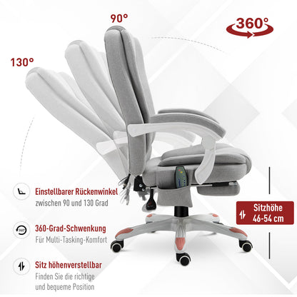 Vinsetto Massage Sessel, Bürostuhl, Gaming Stuhl, Polyester, Schaumstoff, Nylon, Grau, 66 x 63 x 107-115 cm