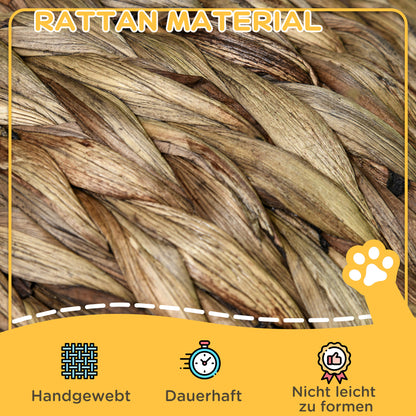 PawHut Rattan Katzenkorb Katzenhöhle Katzenhütte Katzenbett mit Kissen Haustierbett Wasserhyazinthe Kaffee 40 x 37 x 51 cm