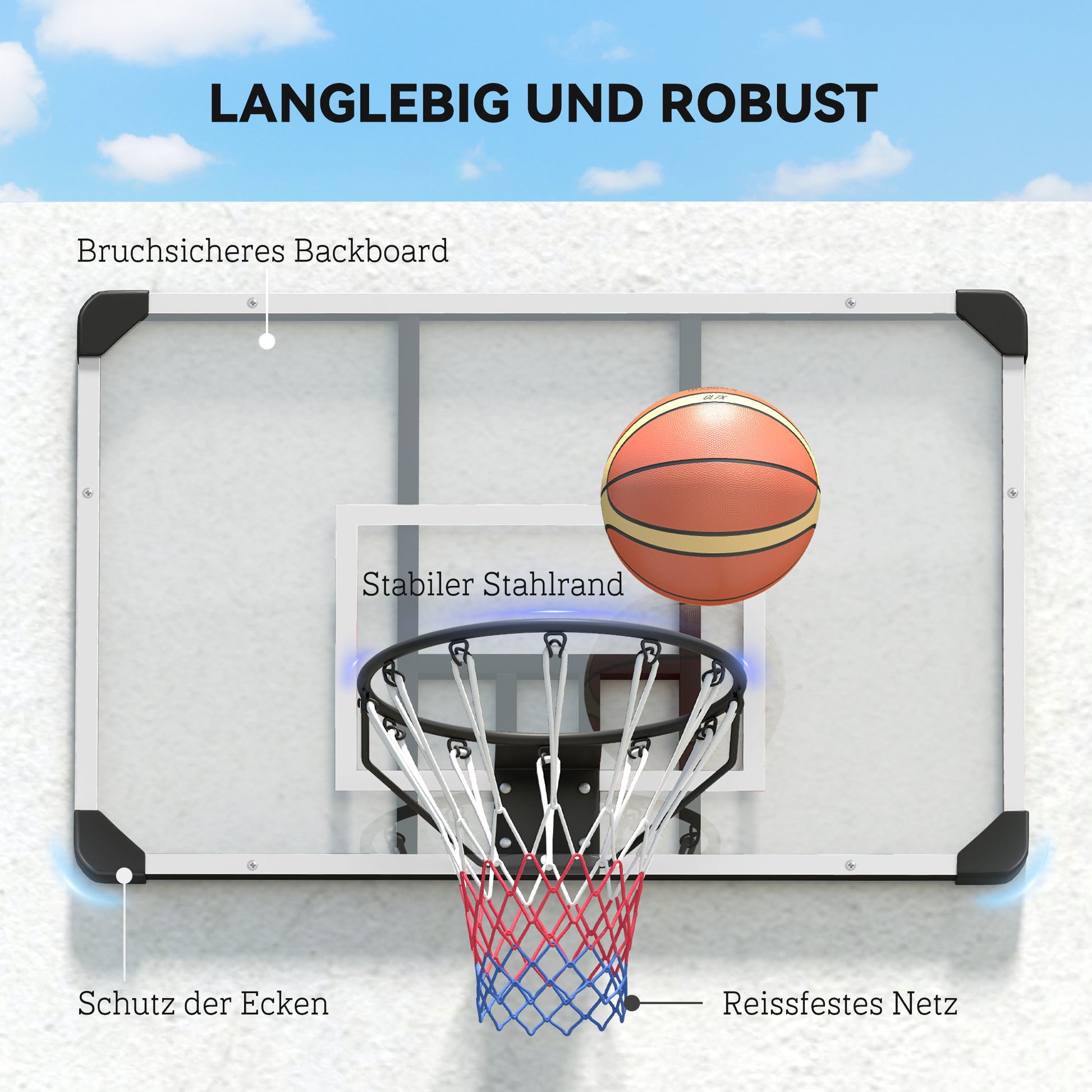 SPORTNOW Basketballkorb, bruchsichere Rückwand, höhenverstellbar, Indoor & Outdoor, Stahlrahmen, Schwarz