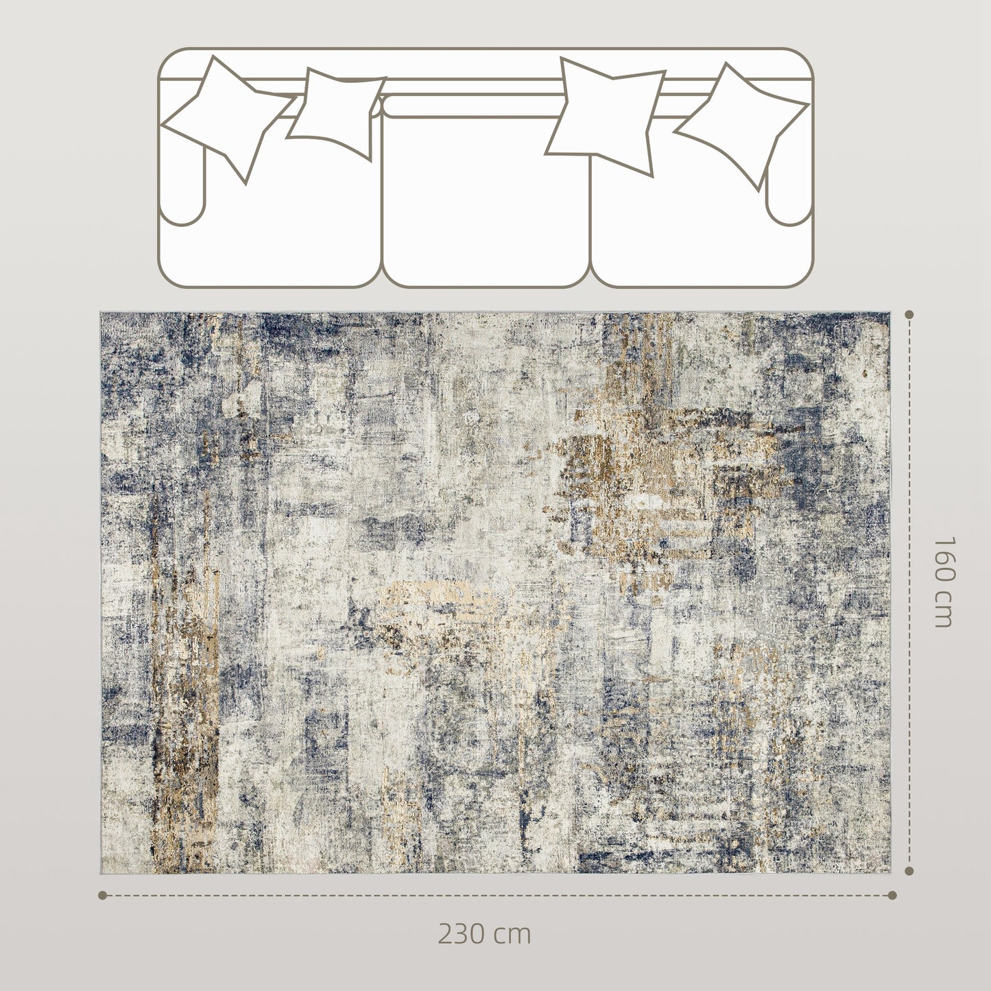 HOMCOM Wohnzimmerteppich, Polyester, modernes künstlerisches Muster, waschbar, Grau