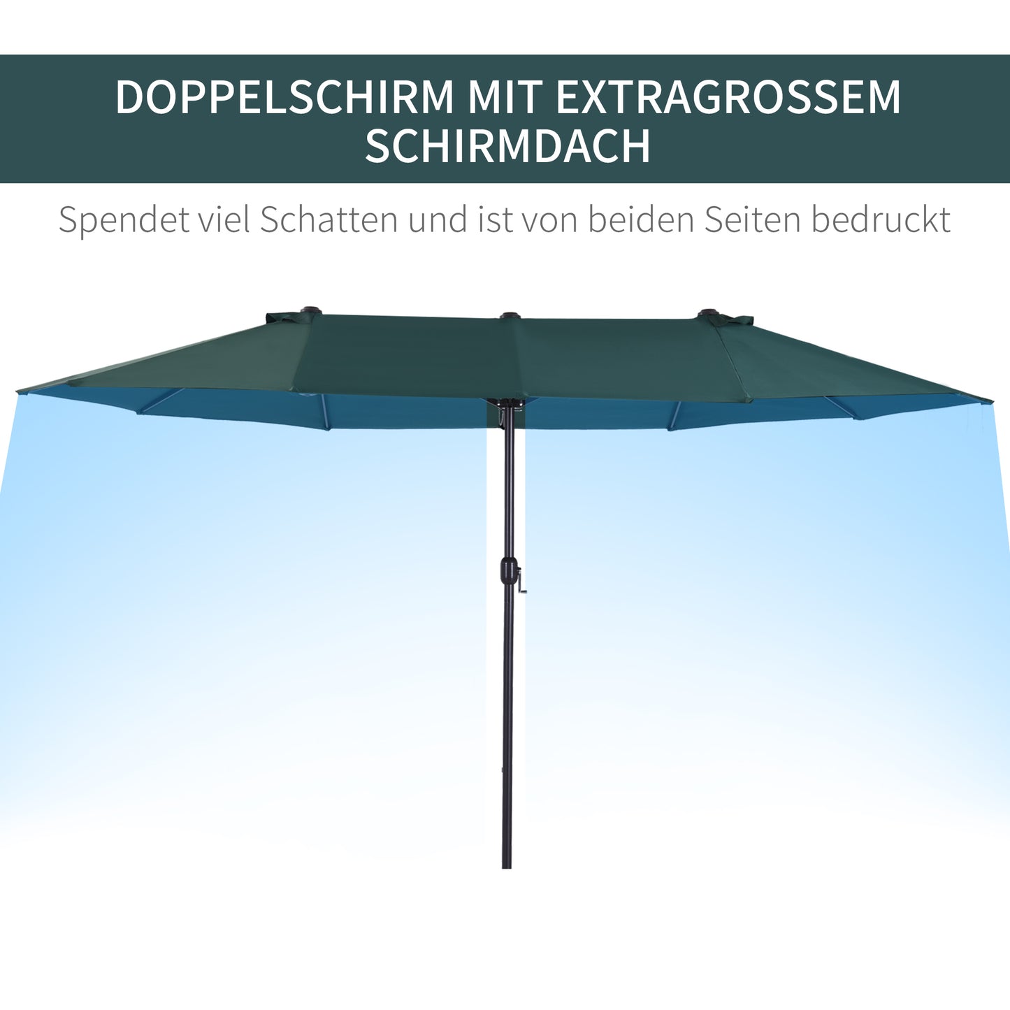 Outsunny Sonnenschirm Gartenschirm Marktschirm Doppelsonnenschirm Terrassenschirm med Handkurbel Dunkelgrün Oval 460 x 270 x 240 cm