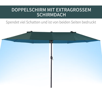 Outsunny Sonnenschirm Gartenschirm Marktschirm Doppelsonnenschirm Terrassenschirm med Handkurbel Dunkelgrün Oval 460 x 270 x 240 cm