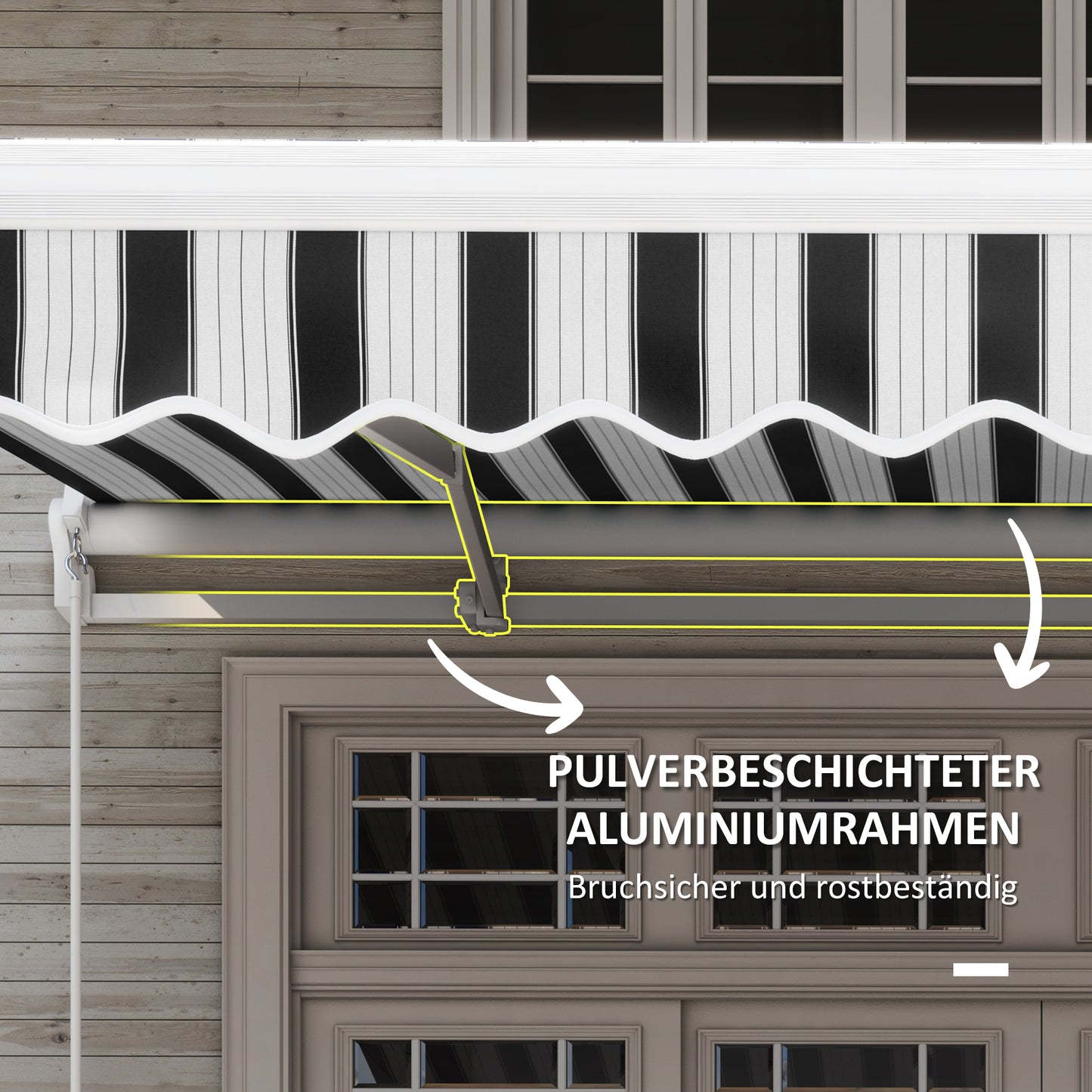 Outsunny Markise, Sonnenschutz, einfahrbar, mit Handkurbel, Metallrahmen, Polyester, blau+weiß, 3,95 x 2,45 x 3,50 m