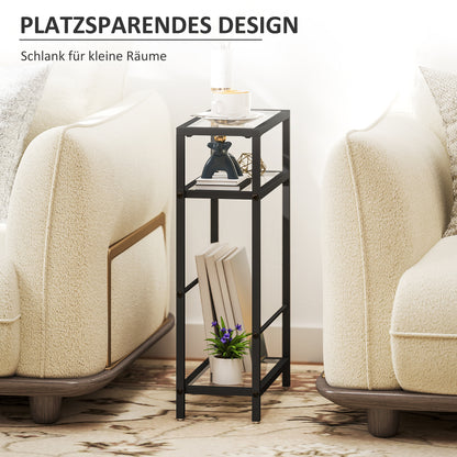 HOMCOM 3-stufiges Regal mit Glasplatten, 18 cm breit, Stahlrahmen, Querstangen, Schwarz