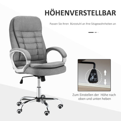 Vinsetto Bürostuhl Arbeitsstuhl Schreibtischstuhl Drehstuhl 360° Ergonomisch Wippfunktion Höhenverstellbar Grau Leinen 64 x 75 x 111-121 cm