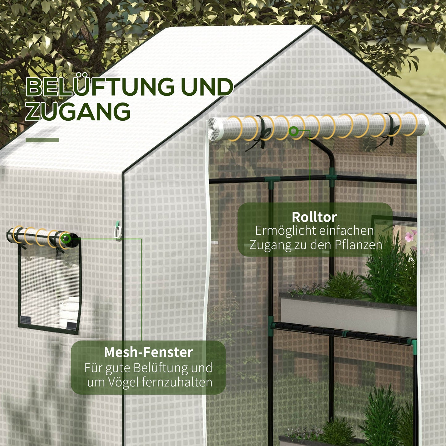 Outsunny Ersatzfolie für Gewächshaus, Ersatzabdeckung mit UV-Schutz, Rolltür, Seitenfenster, 140 x 73 x 190 cm, Weiß