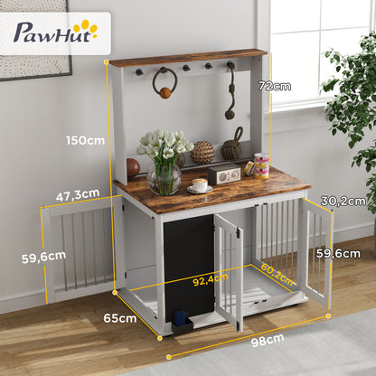 PawHut Hundebox mit Aufbewahrungsregal für Spielzeug, Haken für Leinen, Schreibtafel, Radiergummi, für große Hunde, Weiß