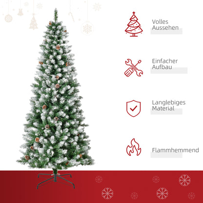 HOMCOM Künstlicher Weihnachtsbaum, 630 Zweige, 37 Zapfen, verschneite Spitzen, feuerfest, 180 cm