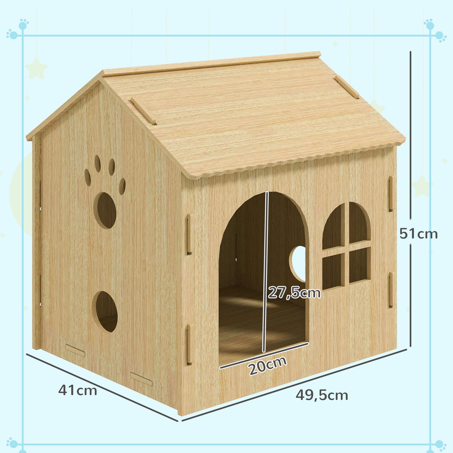 PawHut Hundehütte/Katzenhaus für Indoor, intedliches Design, 50 x 41 x 51 cm