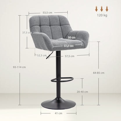 HOMCOM Barhocker 2er-Set Retro-Design höhenverstellbar Fleece-Optik Grau + Schwarz