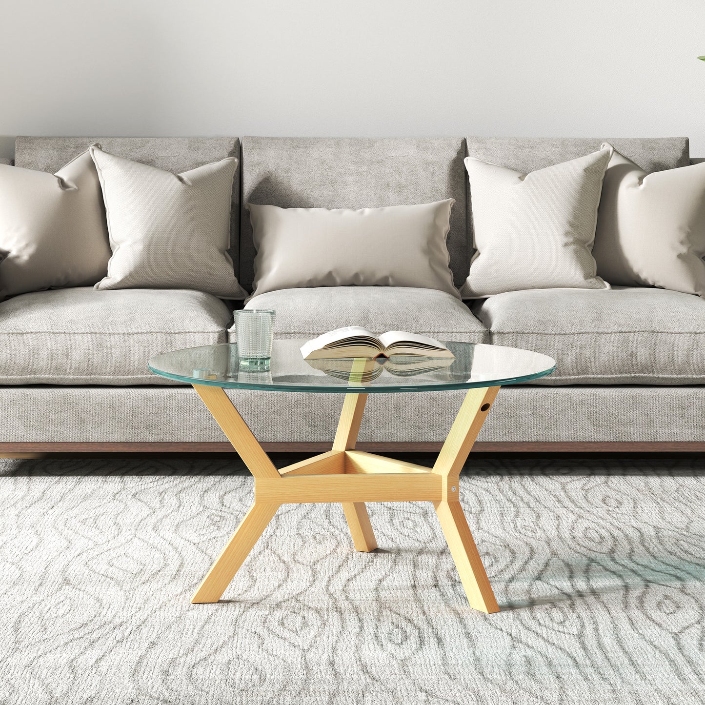 HOMCOM Runder Beistelltisch aus gehärtetem Glas mit verstellbaren Fußpolstern und Stahlrahmen, für Wohnzimmer, Schlafzimmer