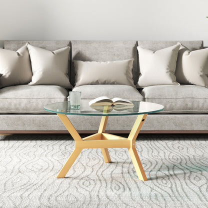 HOMCOM Runder Beistelltisch aus gehärtetem Glas mit verstellbaren Fußpolstern und Stahlrahmen, für Wohnzimmer, Schlafzimmer