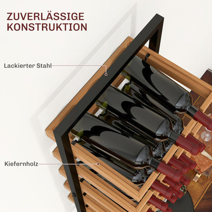 HOMCOM Wand-Weinregal, 5 Ebenen, Flaschenhalter, Gläserhalter, Kiefernholz, Stahl, Hausbar, Küche, Wohnzimmer, Braun