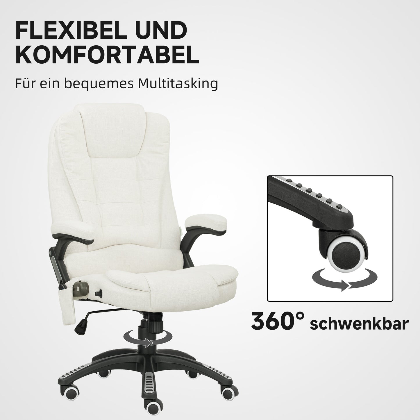 Vinsetto Ergonomischer Schreibtischstuhl med massagefunktion, 68 x 72 x 110–120 cm, Cremeweiß