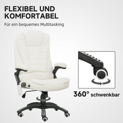 Vinsetto Ergonomischer Schreibtischstuhl med massagefunktion, 68 x 72 x 110–120 cm, Cremeweiß