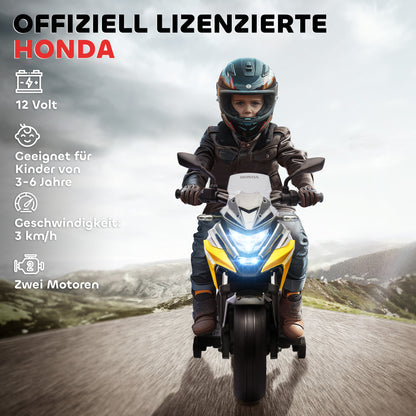 AIYAPLAY Elektro-Kindermotorrad, Honda, 3 km/h, Musik & Licht, 3-6 Jahre, bis 30 kg, Gelb