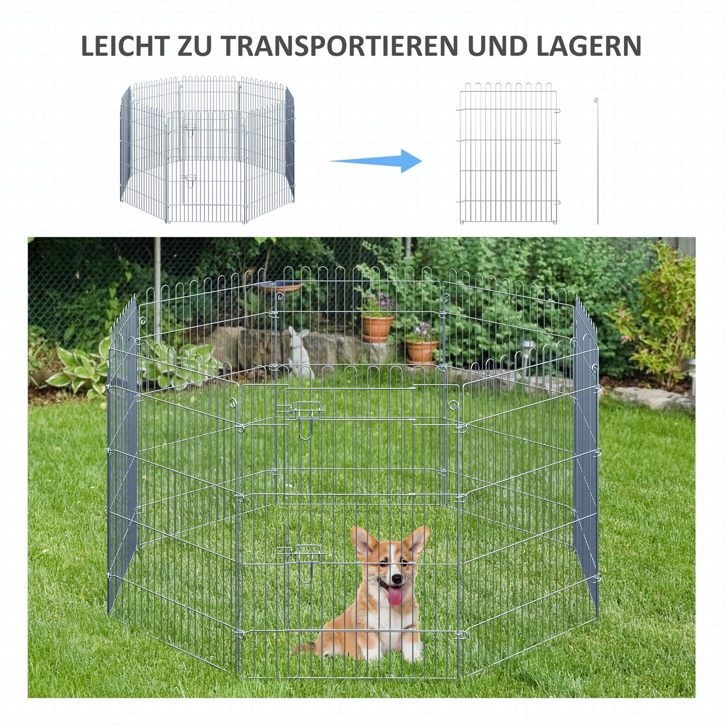 PawHut Freilaufgehege Welpenauslauf Welpenzaun Laufstall Welpengitter für Tiere 8-teilig B63 x H91 cm