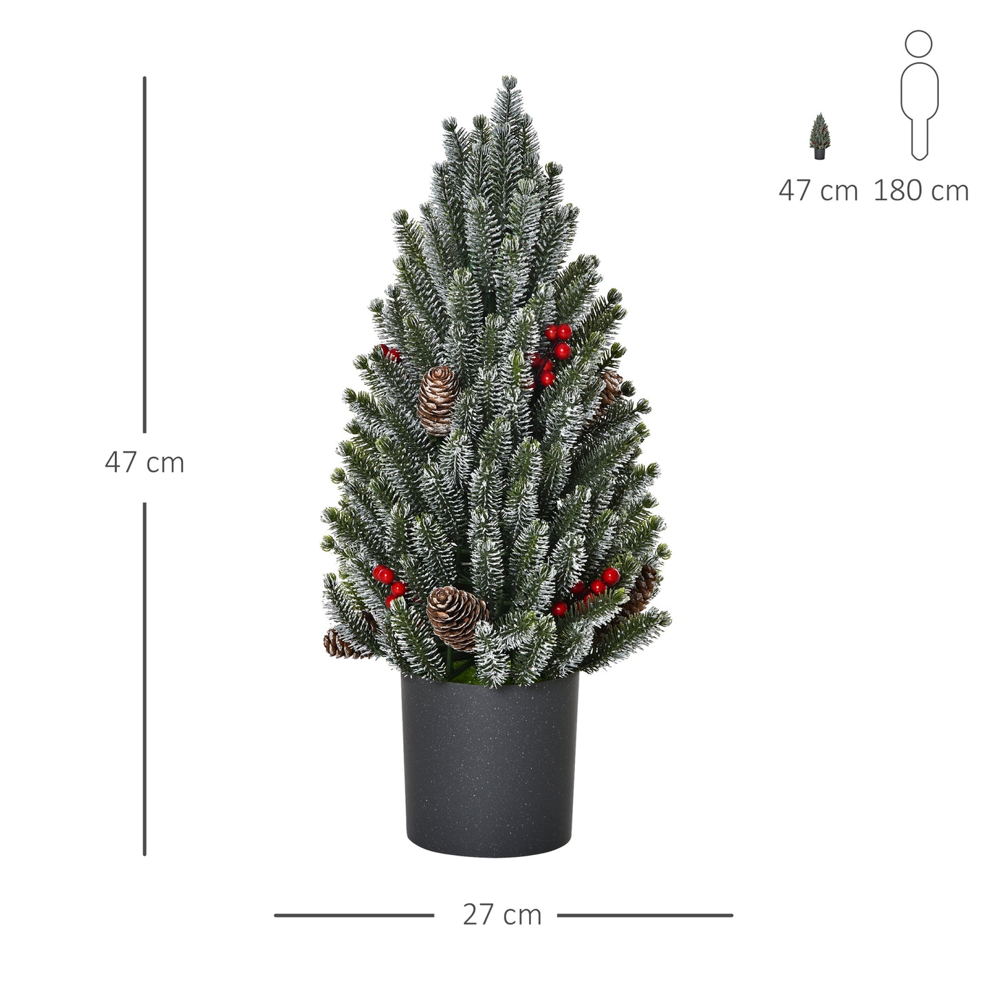 HOMCOM Mini Weihnachtsbaum mit Tannenzapfen, roten Beeren und Übertop 50 cm hoch, Mehrfarbig