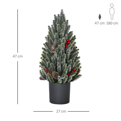 HOMCOM Mini Weihnachtsbaum mit Tannenzapfen, roten Beeren und Übertop 50 cm hoch, Mehrfarbig