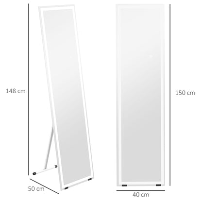 HOMCOM Standspiegel Wandspiegel Ganzköprerspiegel, mit LED´s, 40 cm x 150 cm, Weiß + Silber
