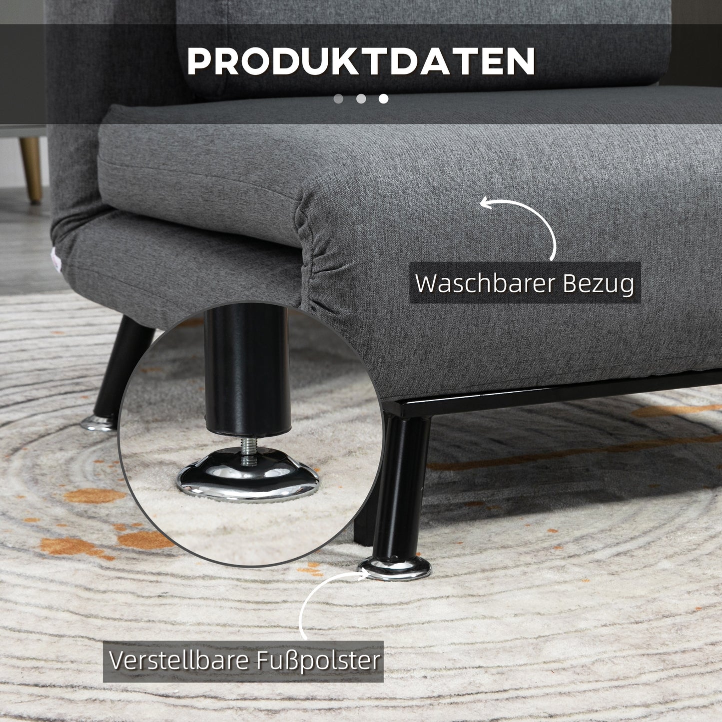 HOMCOM Klappsessel mit Bettfunktion, klappbarer Relaxsessel in Leinenoptik, Verstellbare Rückenlehne, 75 x 70 x 75 cm, Dunkelgrau