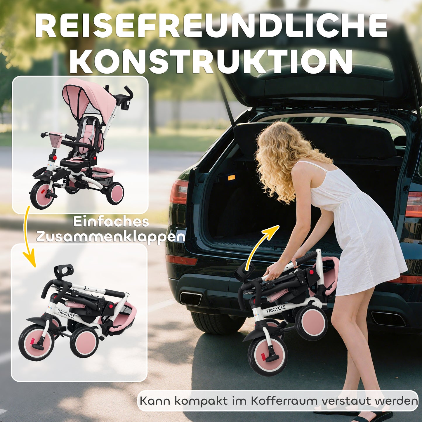 AIYAPLAY Kinderdreirad, 6-in-1 Buggy für Kleinkinder, mit Schiebegriff, verstellbarer Sitz, faltbares Design, Sicherheitsnetz