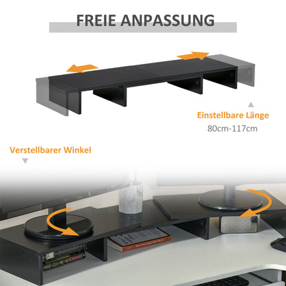 Vinsetto Monitorständer Monitor Stand Dual Bildschirmerhöhung Verstellbare Länge und Schwenkwinkel Bildschirmständer für PC Notebook Laptop Drucker 80-117 x 23,5 x 10 cm Schwarz