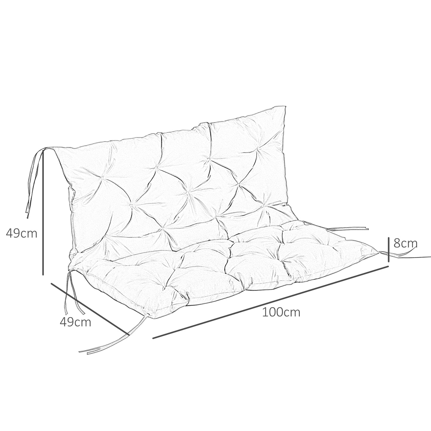 Outsunny 3 Sitzer Bankauflage 100x98x8 cm Bankkissen mit Bändern, Bankpolster für Gartenmöbel Hollywoodschaukel, Schwarz