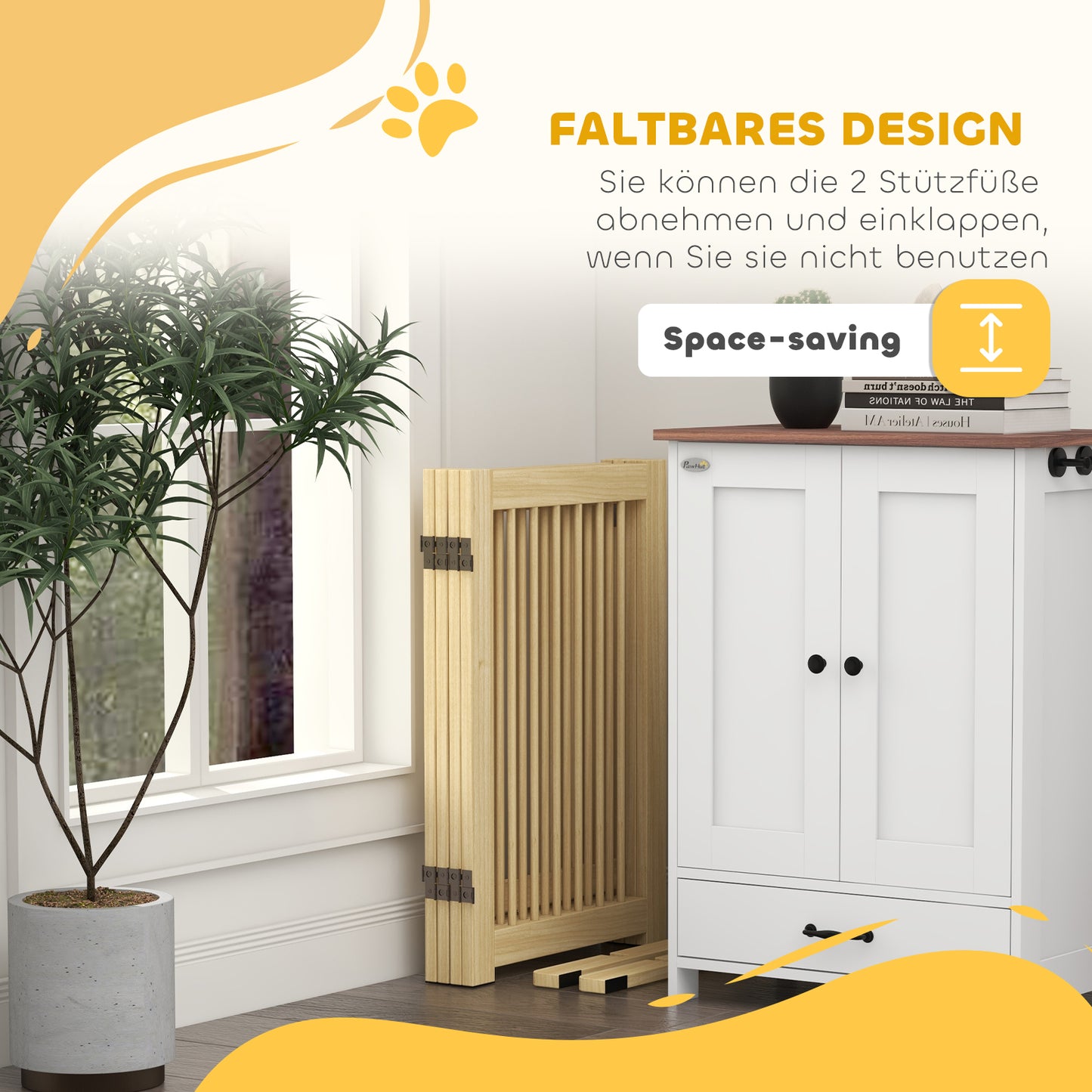 PawHut Freistehendes Hundegitter, 4 Paneele, flexibel, Kiefernholz, 204L x 36B x 75H cm, Naturholz