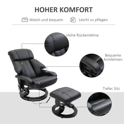 HOMCOM Massagesessel mit Fußhocker, 10 Vibrationspunkte, 145° verstellbare Rückenlehne, Schwarz