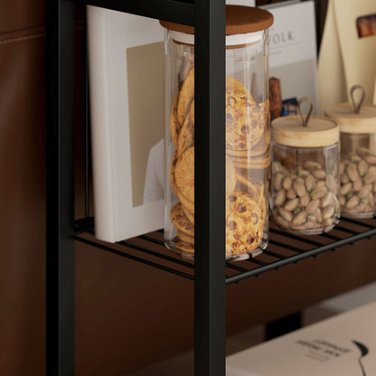 HOMCOM Beistelltisch, 3-stufiges Design, Regale in Holzoptik, Stahlrahmen, Schwarz