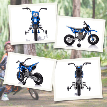 AIYAPLAY Elektro-Motorrad für Kinder, 12V Kindermotorrad mit Musik, Kinderfahrzeug mit Trainingsrädern, 3-6 Jahre, Blau