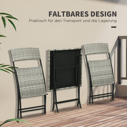 Outsunny 3-tlg. Gartensitzgruppe, 2 Klappstühle, 1 Klapptisch, Rattanoptik, Metallrahmen, hellgrau