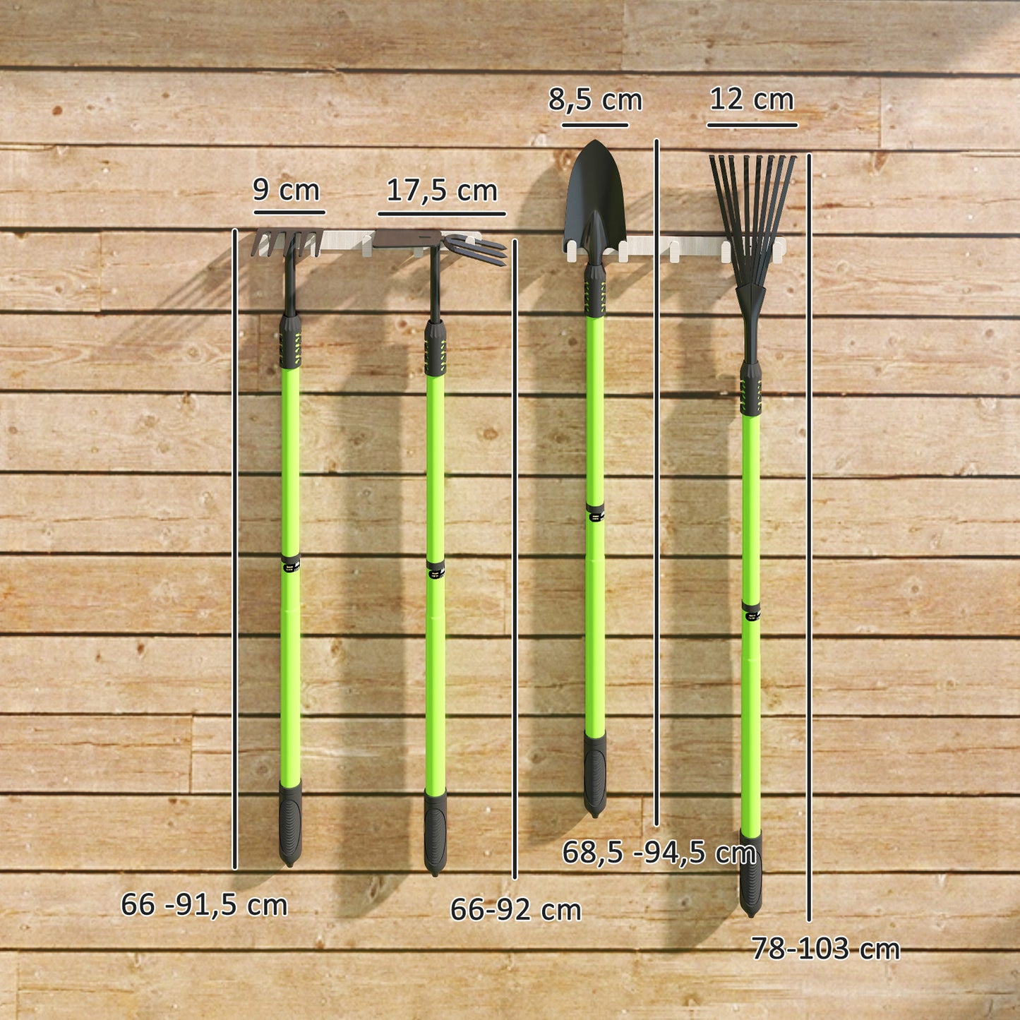 Outsunny Gartenwerkzeug-Set 4 Stück Gartengeräte-Set mit Schaufel Gartenhacke Gartenrechen Laubrechen Grün