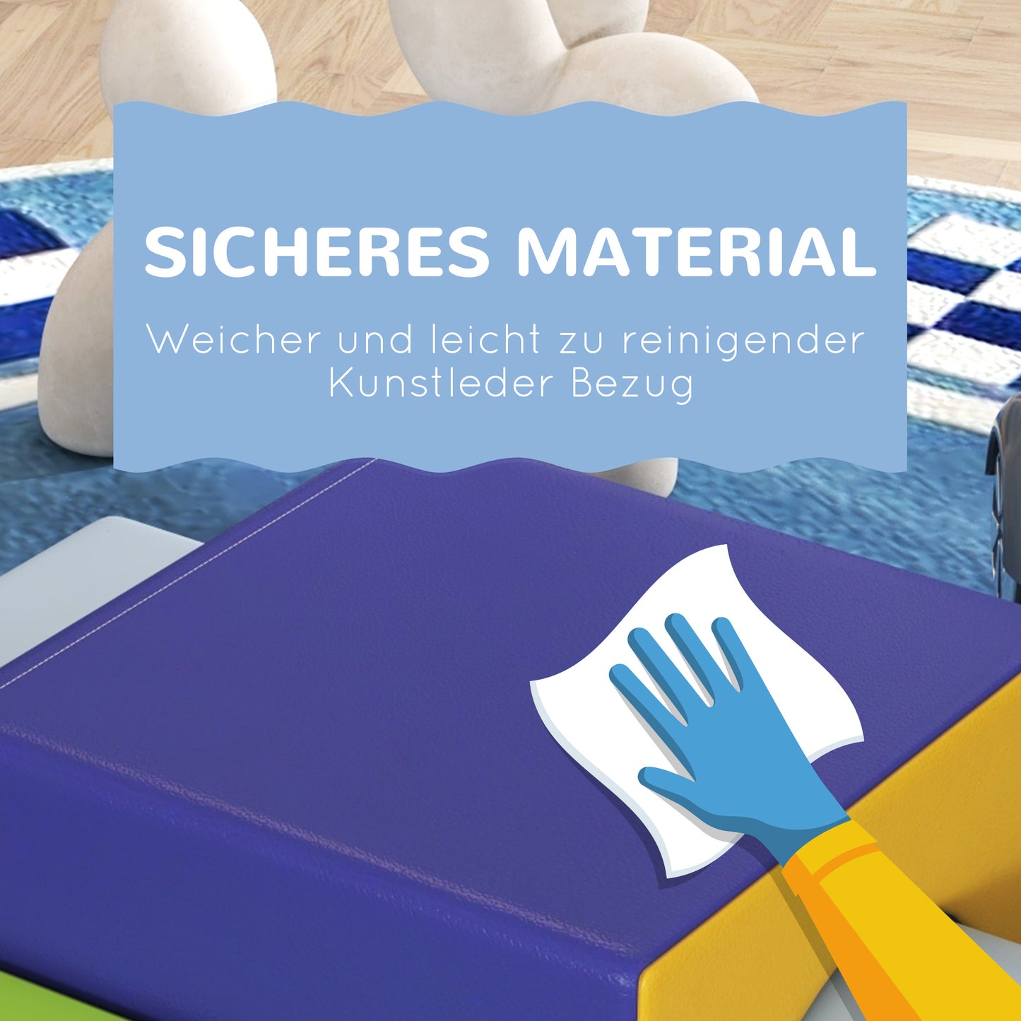 HOMCOM 4er Softbaustein-Set zum Klettern und Rutschen, Kunstlederbezug, für Kinder im Alter von 1-3 Jahren, Mehrfarbig