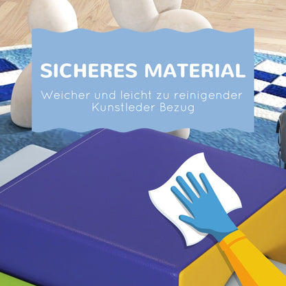 HOMCOM 4er Softbaustein-Set zum Klettern und Rutschen, Kunstlederbezug, für Kinder im Alter von 1-3 Jahren, Mehrfarbig