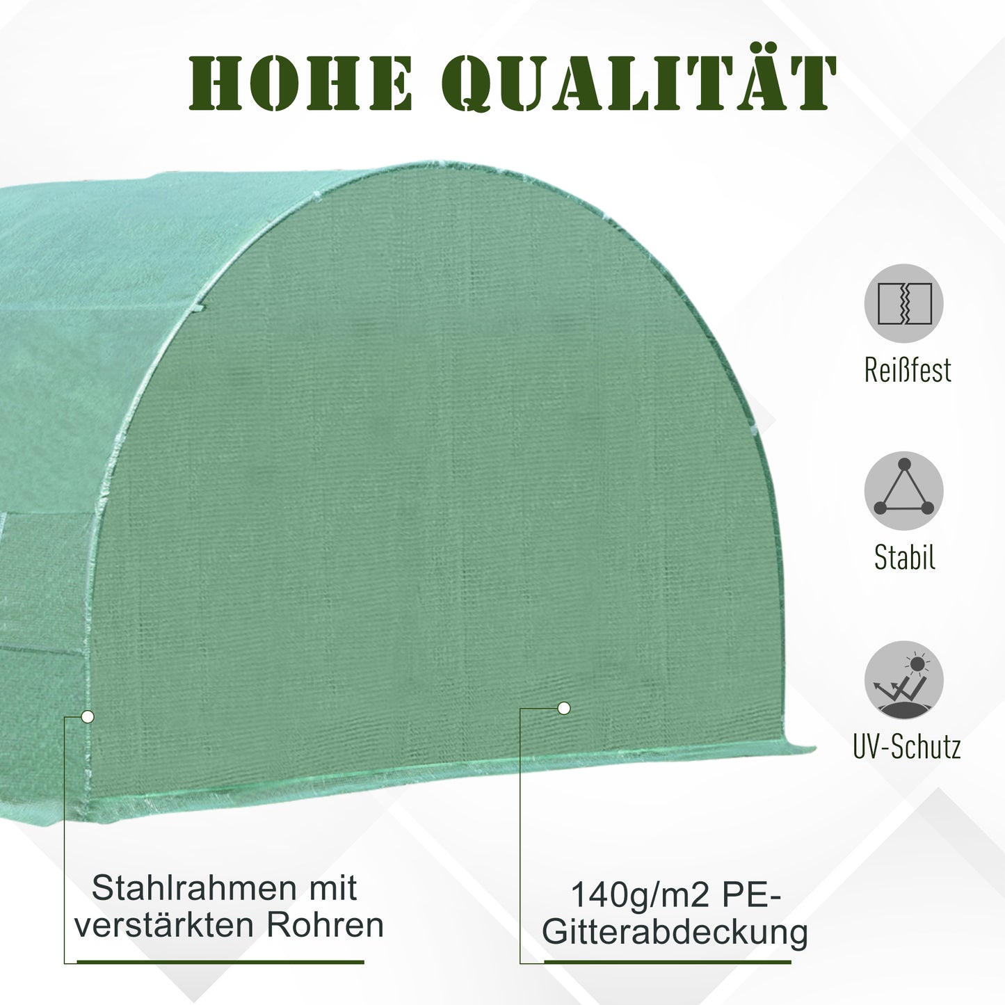 Outsunny Foliengewächshaus Tomatengewächshaus Treibhaus Folientunnel Frühbeet mit Fenster Grün 595 x 300 x 200 cm
