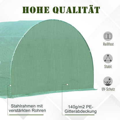 Outsunny Foliengewächshaus Tomatengewächshaus Treibhaus Folientunnel Frühbeet mit Fenster Grün 595 x 300 x 200 cm
