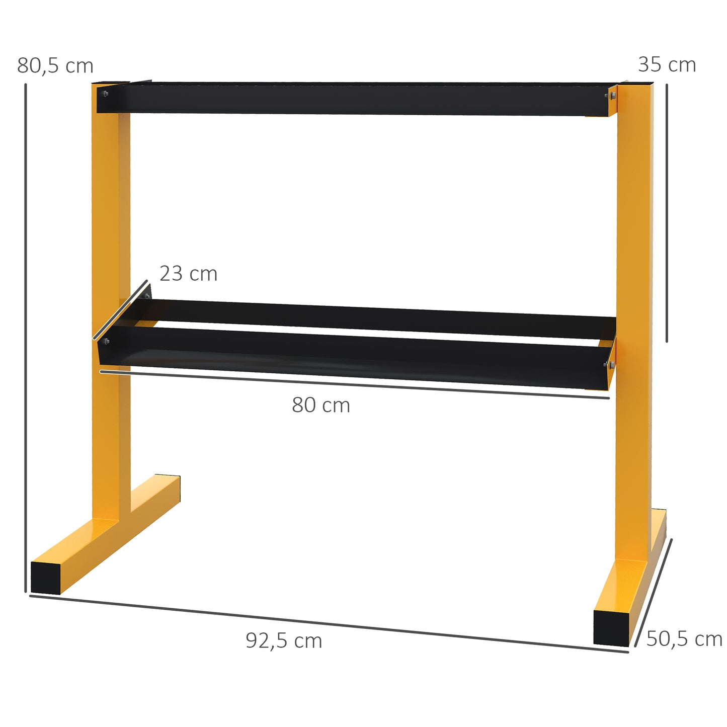 SPORTNOW Hantelablage für Kurzhanteln, bis 270 kg, 2 Ablagen, Stahlrahmen, gelb, 92,5 x 50,5 x 80,5 cm